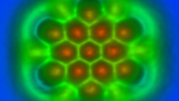 Фрагмент графена при взгляде через атомно-силовой микроскоп