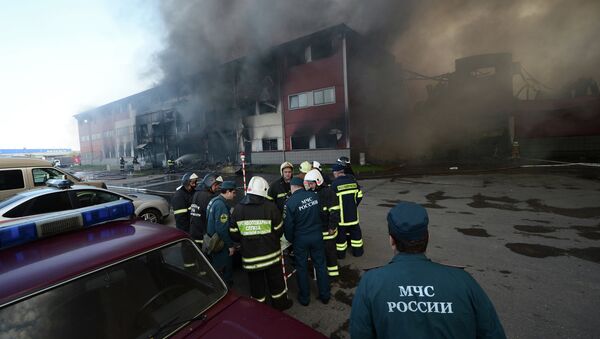 Пожар в офисно-складском здании в Люберецком районе Подмосковья