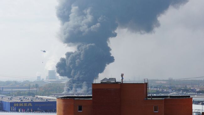 Пожар в офисно-складском здании в Люберецком районе Подмосковья