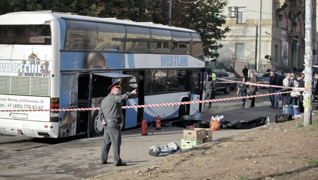 Пожар в автобусе в центре Москвы