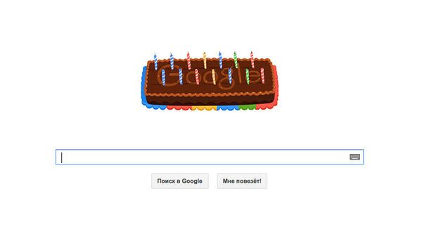 Google отмечает 14-й день рождения логотипом в виде шоколадного торта