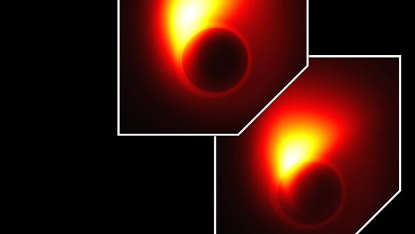 Компьютерная симуляция того, как выглядит джет сверхмассивной черной дыры в центре галактики M87