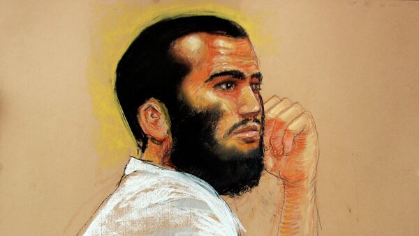 Омар Хадр. Рисунок из зала суда тюрьмы Гуантанамо