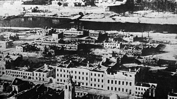 Вид разрушенного города Новгорода. 1944 год
