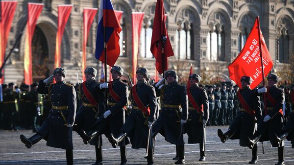 Репетиция марша, посвященного 77-летию военного парада 1941 года, на Красной площади в Москве