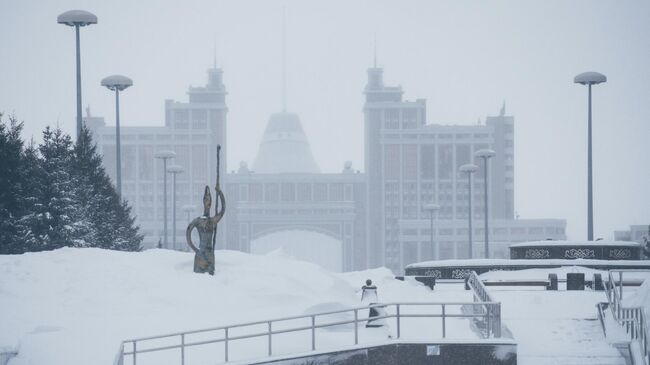 Заснеженная площадь в Нур-Султане в январе 2020