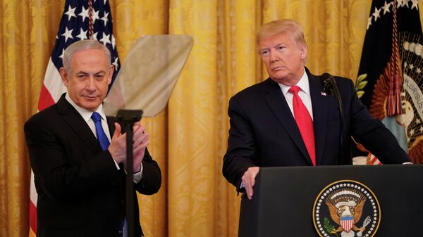 Президент США Дональд Трамп и премьер-министр Израиля Биньямин Нетаньяху во время совместной пресс-конференции в Вашингтоне. 28 января 2020