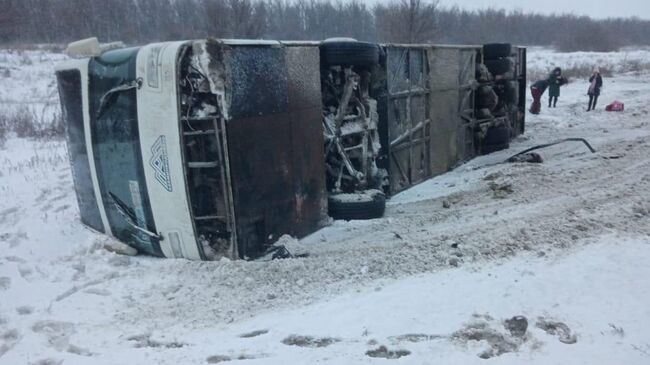 Место ДТП с участием автобуса в Волгоградской области