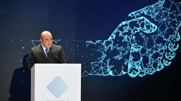 Председатель правительства РФ Михаил Мишустин выступает на пленарной сессии форума Цифровое будущее глобальной экономики 