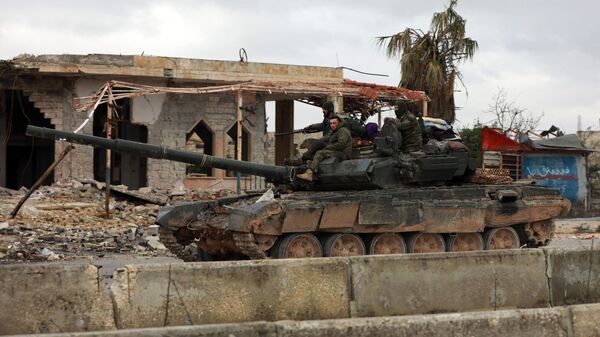 Танк сирийской армии в городе Мааррет-эн-Нууман в провинции Идлиб