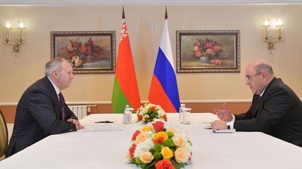  Председатель правительства РФ Михаил Мишустин и премьер-министр Белоруссии Сергей Румас во время встречи
