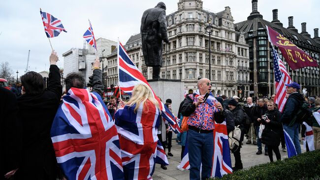 Сторонники Brexit на акции, посвященной выходу Великобритании из ЕС (Brexit Party) на площади Парламента в Лондоне