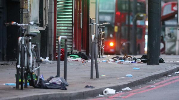 Беспорядок на месте происшествия в районе Стретэм, Лондон. 2 февраля 2020