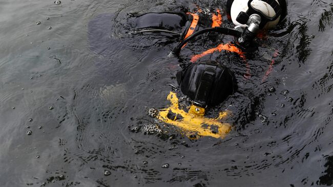 Водолаз погружается под воду