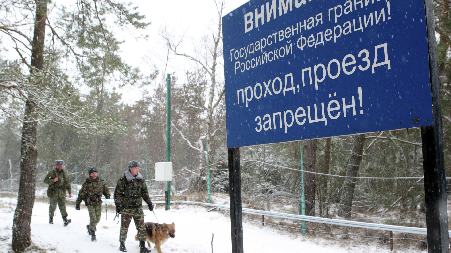 Пограничники с собакой патрулируют границу с Литвой в районе Куршской косы - РИА Новости, 1920, 04.02.2020
