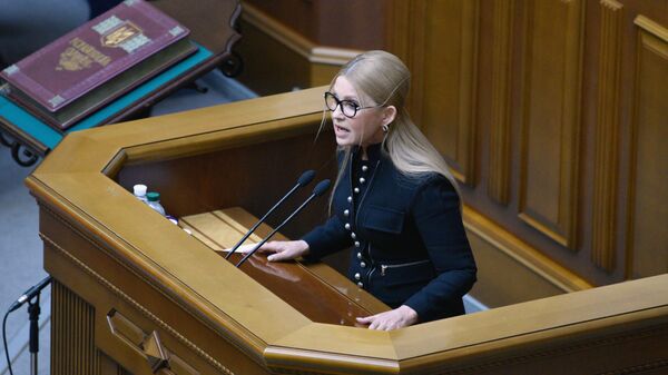 Лидер политической партии Батькивщина Юлия Тимошенко на заседании Верховной рады Украины