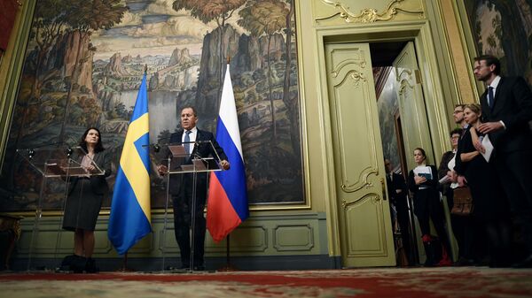 Министр иностранных дел РФ Сергей Лавров и министр иностранных дел Швеции Анн Линде на пресс-конференции по итогам встречи в Москве