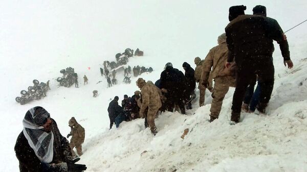 Поисково-спасательная операция на месте схода лавины в провинции Ван на востоке Турции. 5 февраля 2020