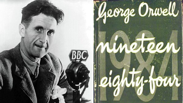 Джордж Оруэлл и обложка одного из первых изданий романа 1984