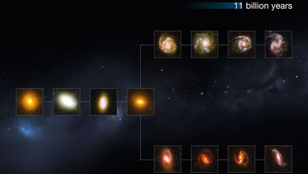 Снимки древних галактик, полученные Хабблом, и их положение на “древе” эволюции