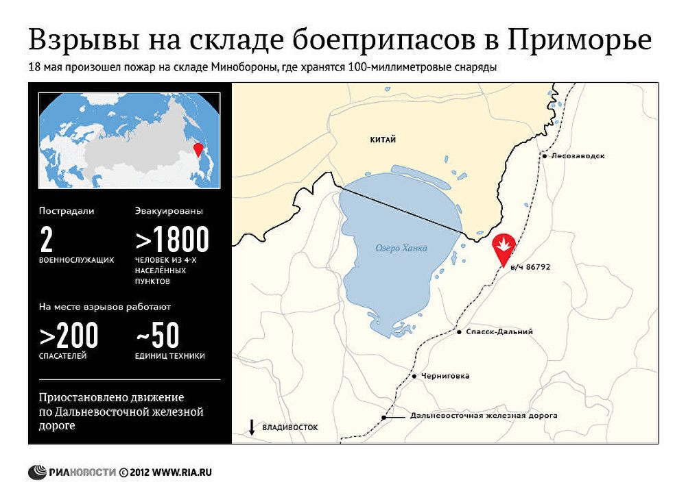 Взрывы на складе боеприпасов в Приморье