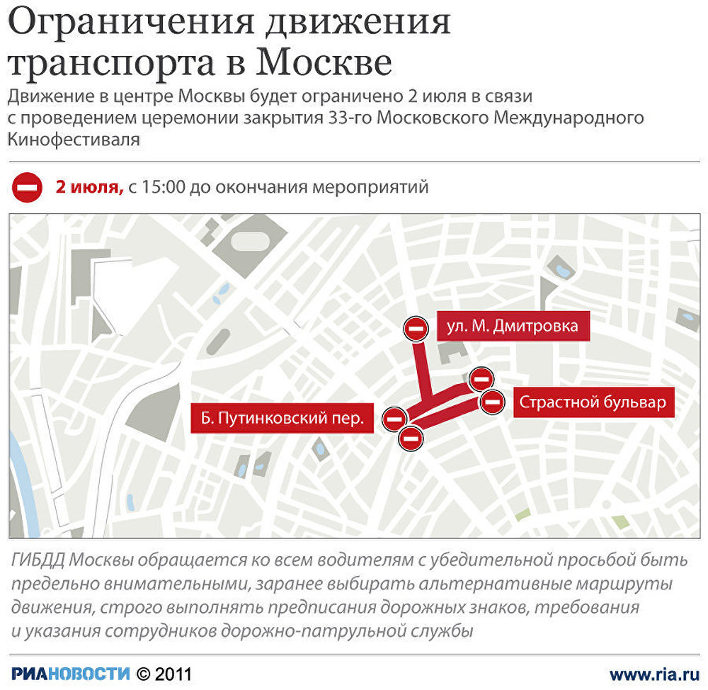 Перекрытие дорог в Москве 2 июля