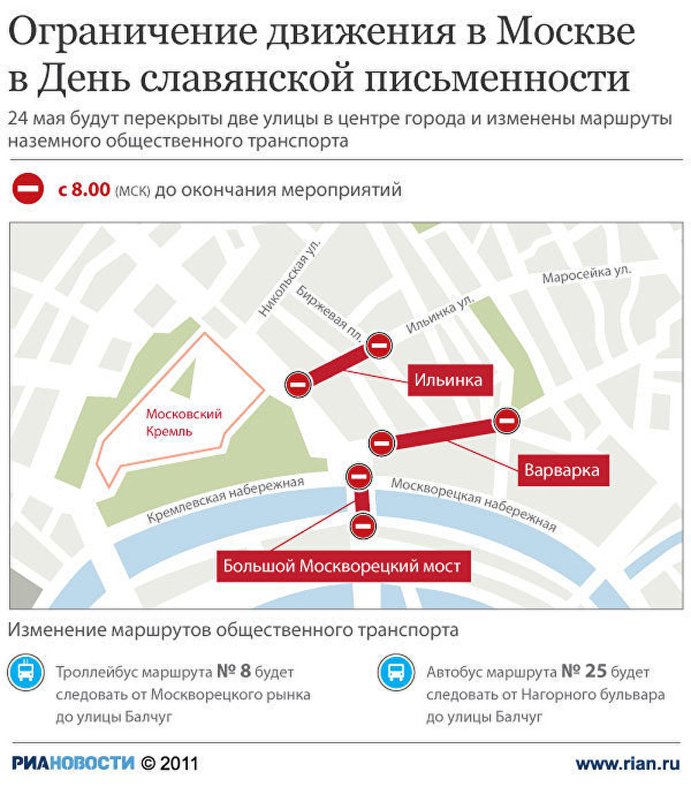 Ограничение движения в Москве в День славянской письменности