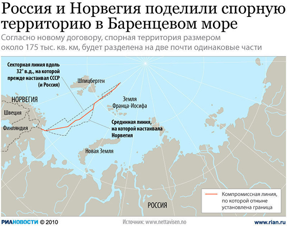 Граница России в Баренцевом море на карте