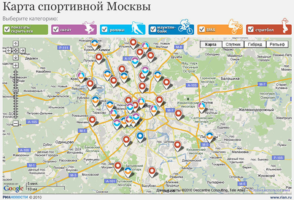 Карта спортивной Москвы