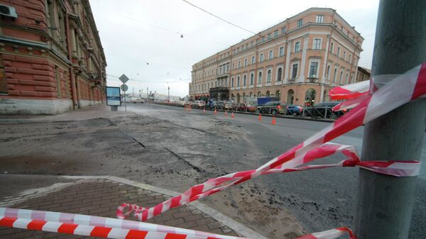 Прорыв трубы с горячей водой в Санкт-Петербурге