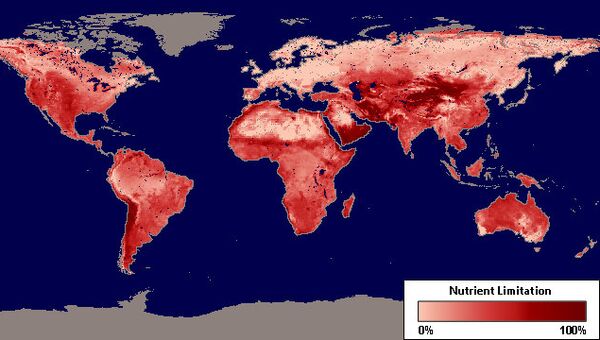 Карта плодородности суши Земли, подготовленная при помощи климатических спутников Terra и Aqua