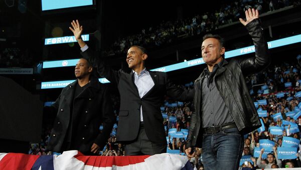 Барак Обама в компании Брюса Спрингстина и Jay-Z