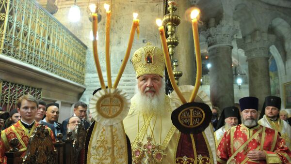 Патриарх Московский и всея Руси Кирилл в храме Воскресения Христова в Иерусалиме
