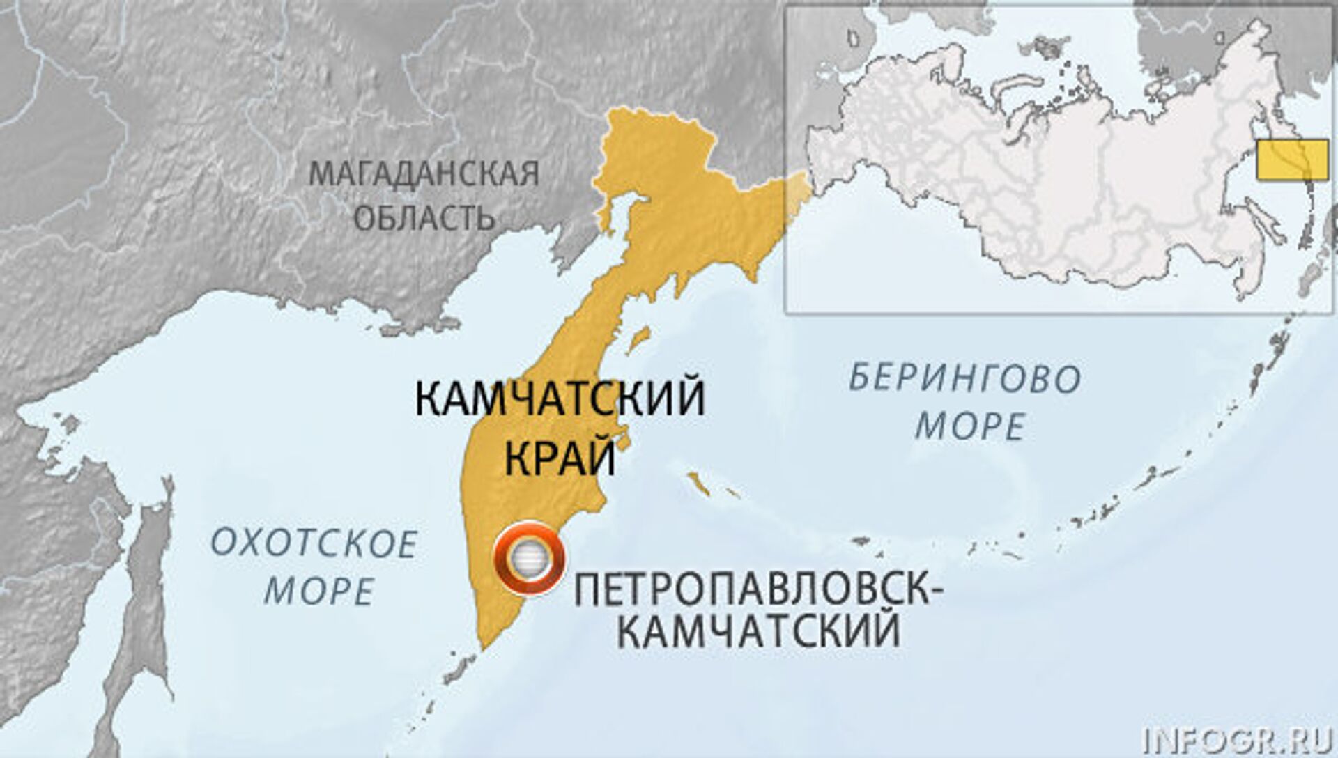 Петропавловск-Камчатский на карте Камчатки