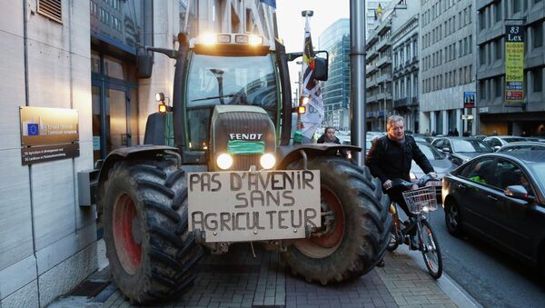 Акция молочников под названием В Брюссель на тысяче тракторов! 