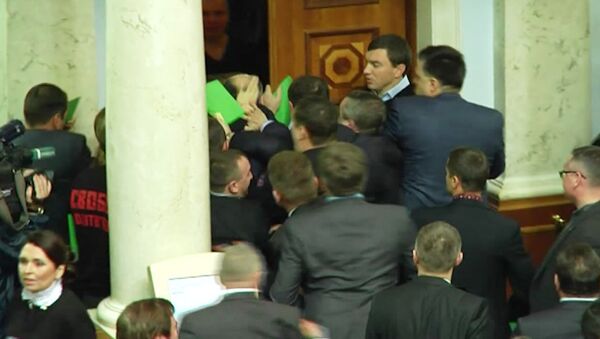 Украинские депутаты устроили потасовку перед входом в зал заседаний 