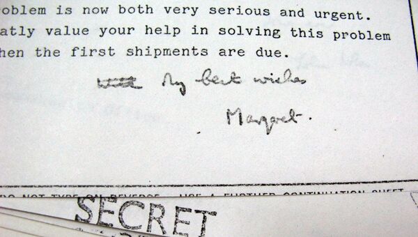 Фрагмент письма Маргарет Тэтчер в адрес Рональда Рейгана