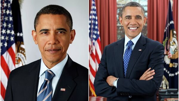 Официальный портрет Барака Обамы - в 2009 году (слева) и в 2013-м