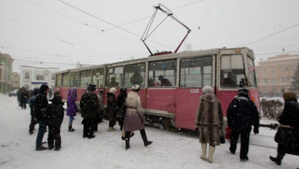 Трамваи в Томске зимой