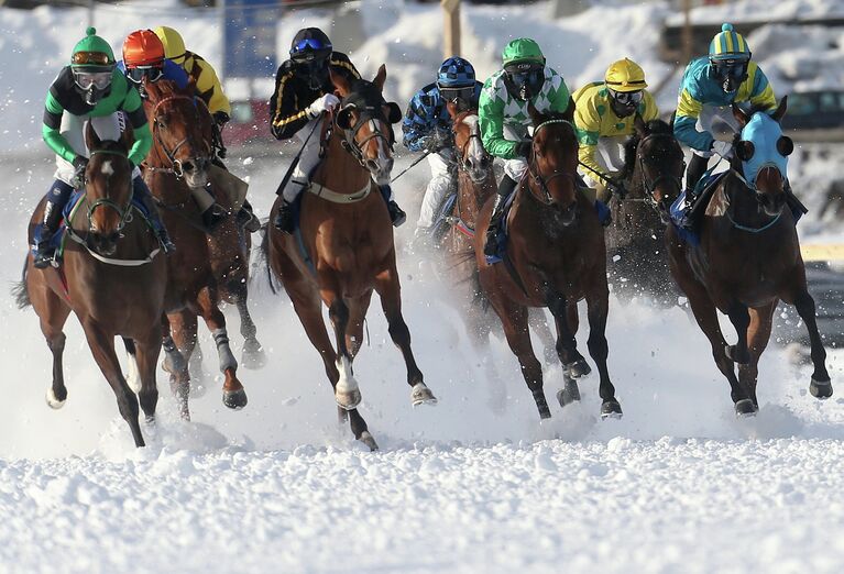 Участники скачек на льду озера Санкт-Мориц White Turf St. Moritz 2013