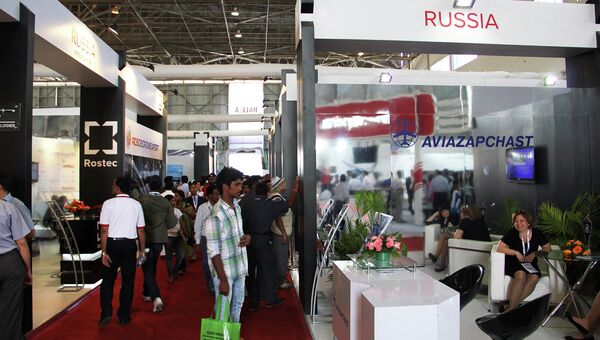 Российская экспозиция на авиационно-космической выставке Aero India 2013 в Бангалоре. Архивное фото