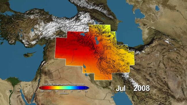 Отклонения содержания подземной воды в бассейне Тигра и Евфрата по данным зонда GRACE