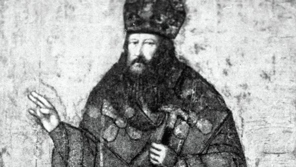 Репродукция рисунка, изображающего русского патриарха Никона
