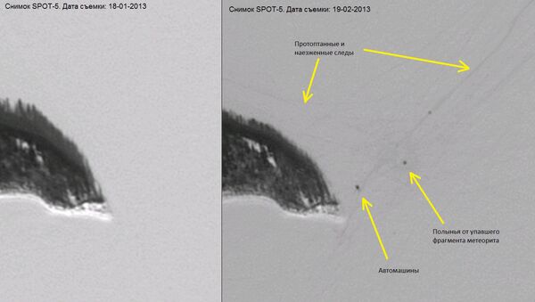 Озеро Чебаркуль на снимке спутника SPOT 5 за 18 января 2013 года (слева) и за 19 февраля 2013 года (справа)