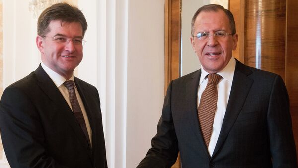 Министры иностранных дел Словакии и России Мирослав Лайчак и Сергей Лавров (слева направо) во время встречи в Москве. Архивное фото