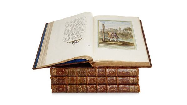 Пятитомное издание Басен Лафонтена середины XVIII века с иллюстрациями и ручной росписью