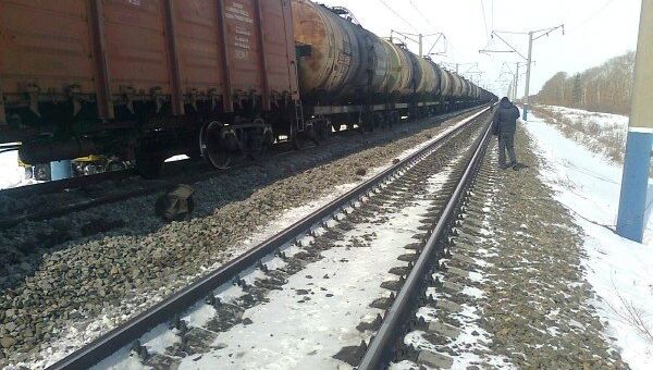 Вагоны товарного поезда, сошедшие c рельсов в Амурской области