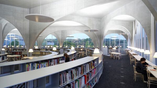 Здание библиотеки Университета искусств Тама, спроектированное Тойо Ито