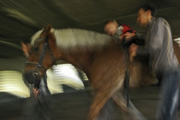 Занятия иппотерапией для детей в Московском конно-спортивном клубе инвалидов