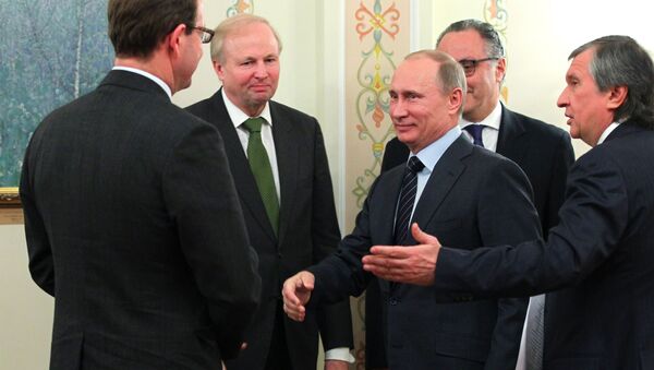 Встреча Владимира Путина с Игорем Сечиным и Робертом Дадли
